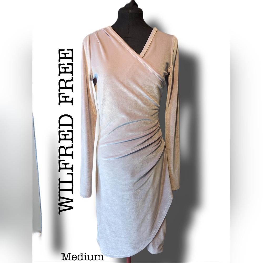 Aritzia Wilfred Free Long Sleeve Wrap Velvet Dress - Light Beige